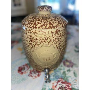 USA  crock roseville oh Spongeware Stoneware ICED TEA Cooler Dispenser w Lid